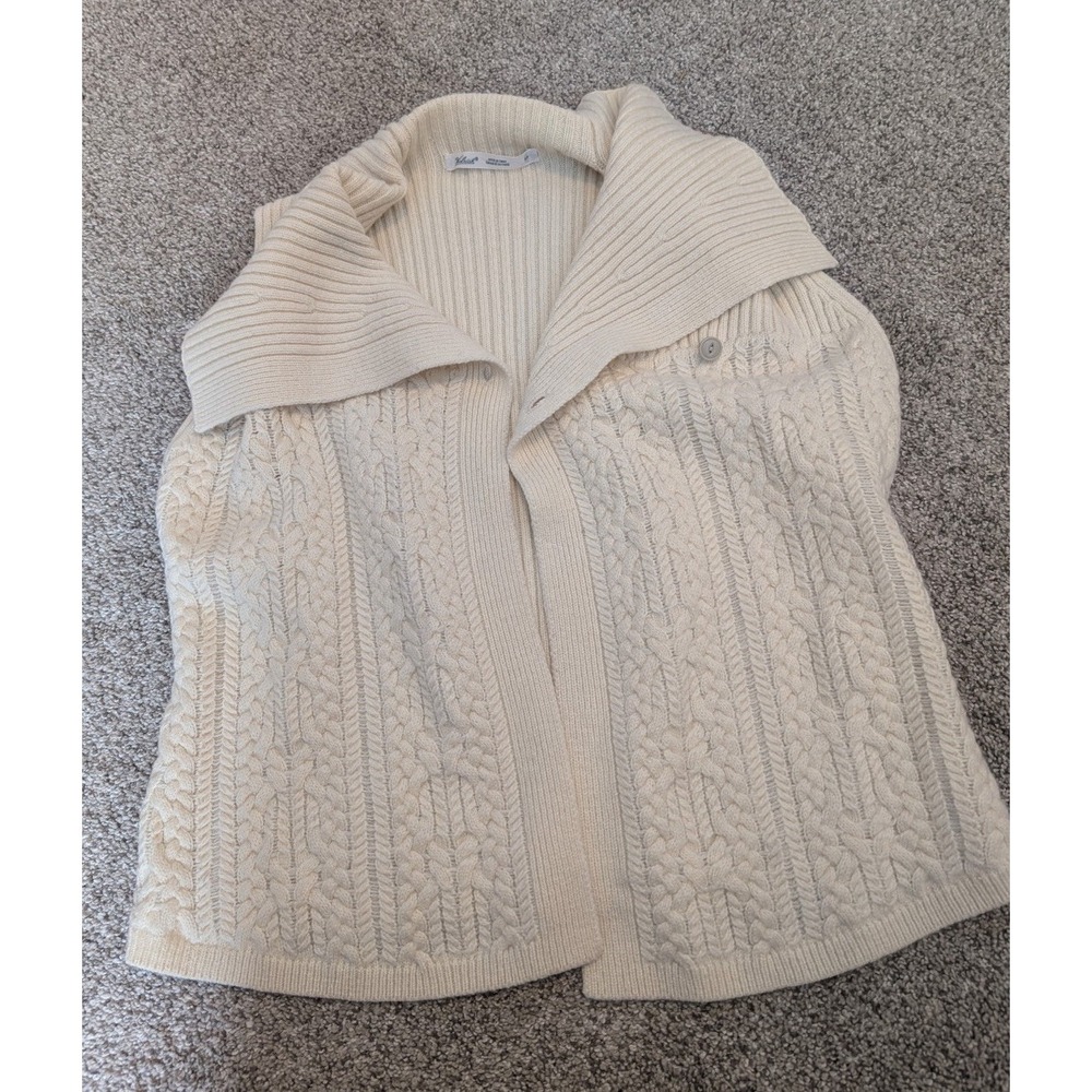 Woolrich Women's small Wool blend Cream Cable Knit Cowl Neck wrap Sweater Vest - Picture 2 of 9